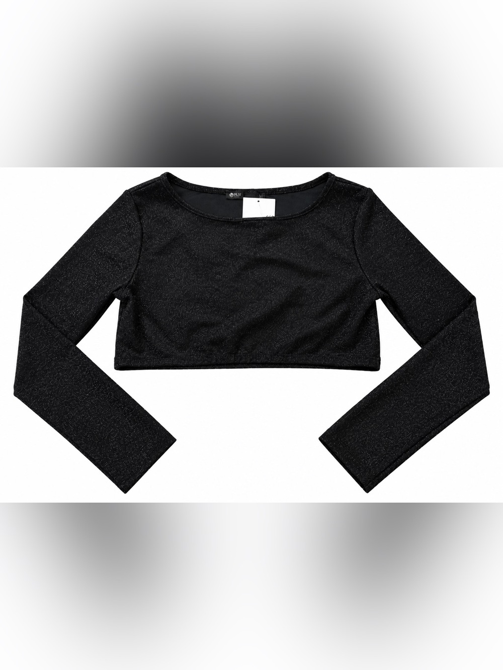 Festive Y2K Women’s Black Glitter Shimmer Long Sleeve Crop Top Size Large